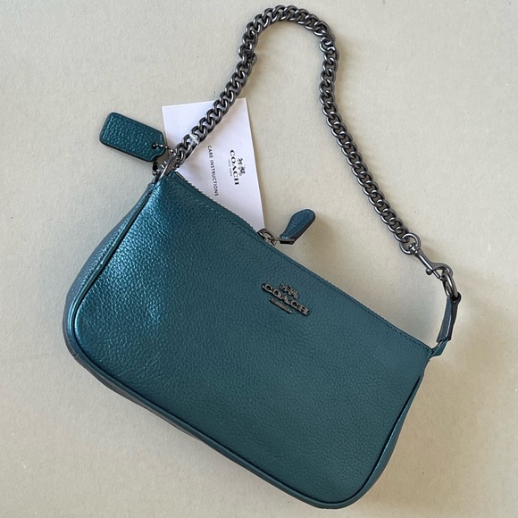 (new+card) Coach large wristlet 19 metallic dark teal fit iPhone Pro Max - Picture 4 of 12